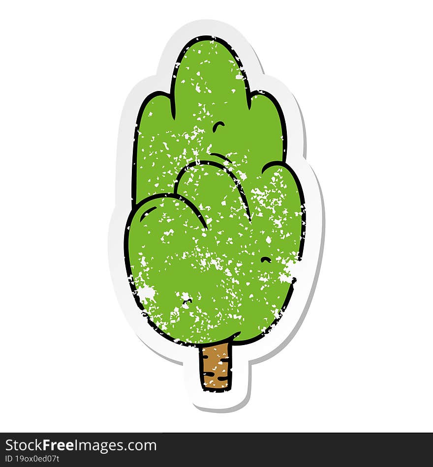 hand drawn distressed sticker cartoon doodle single green tree