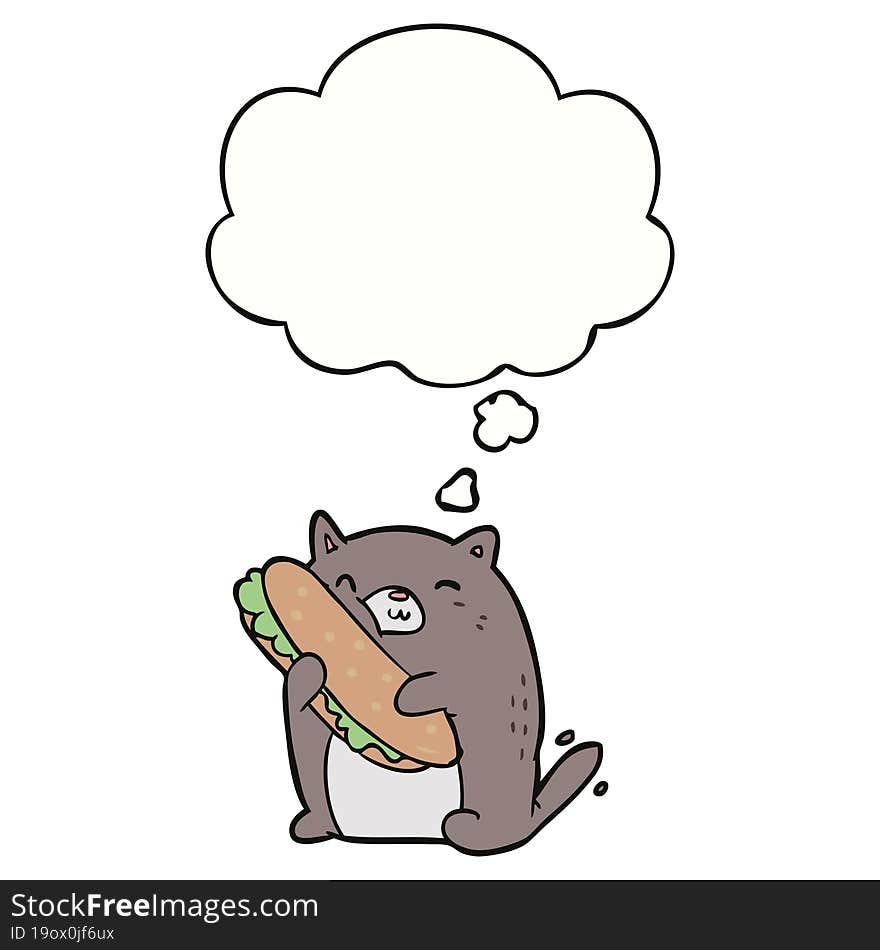 Cartoon Cat With Sandwich And Thought Bubble