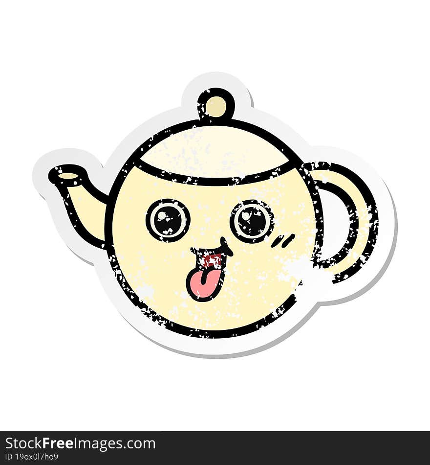 distressed sticker of a cute cartoon tea pot