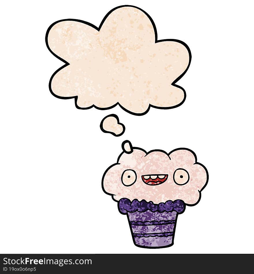 cartoon cupcake and thought bubble in grunge texture pattern style