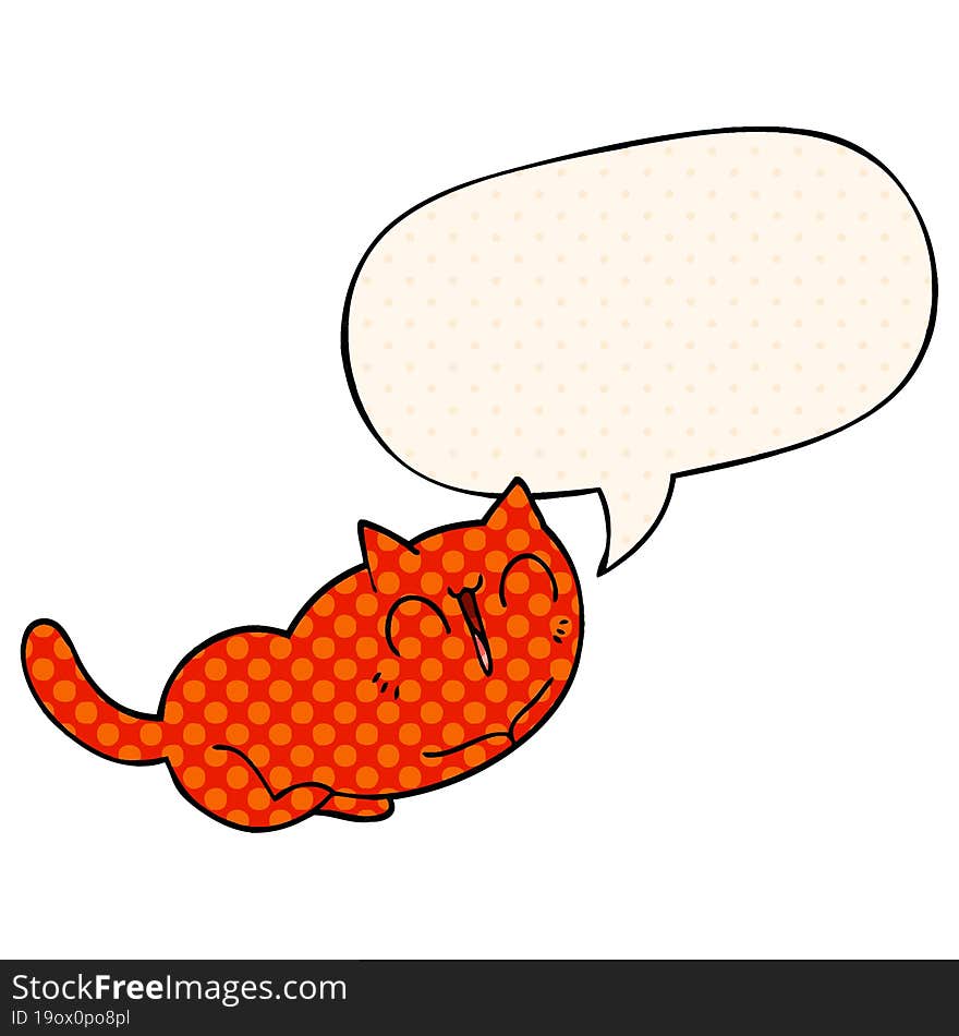 happy cartoon cat and speech bubble in comic book style