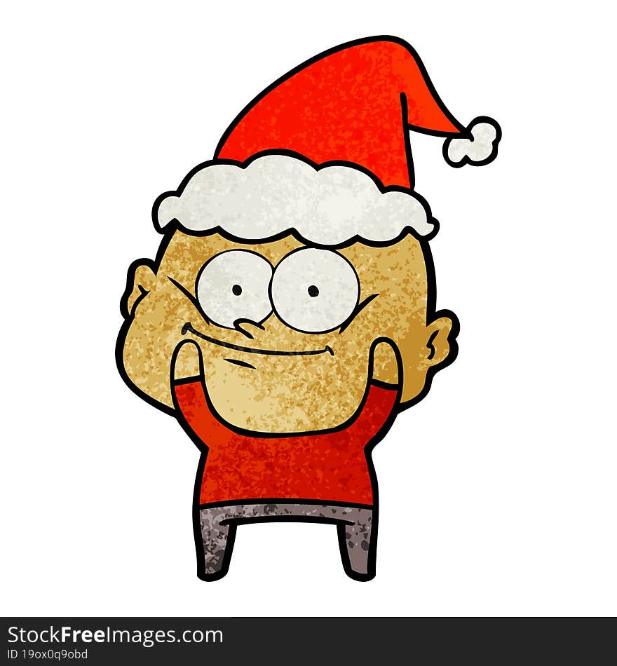 textured cartoon of a bald man staring wearing santa hat