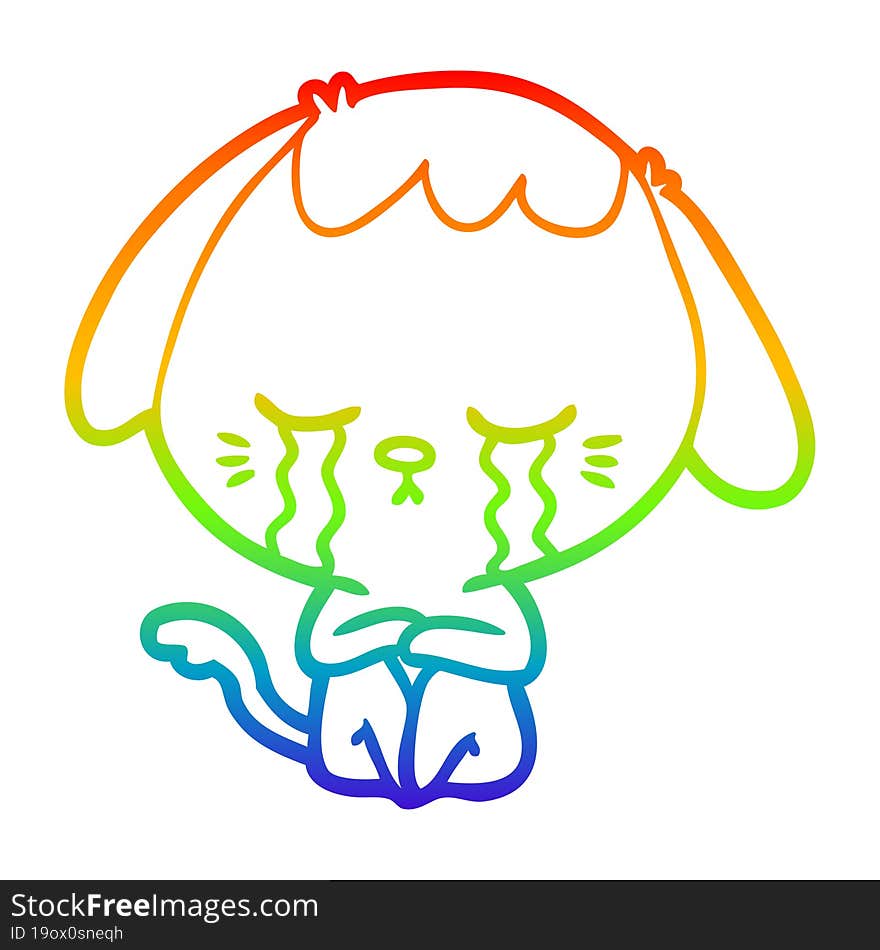 Rainbow Gradient Line Drawing Cartoon Crying Dog