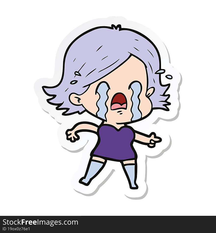 sticker of a cartoon woman crying