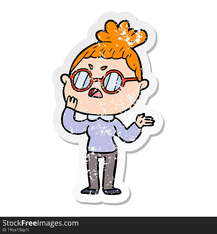 Distressed Sticker Of A Cartoon Annoyed Woman