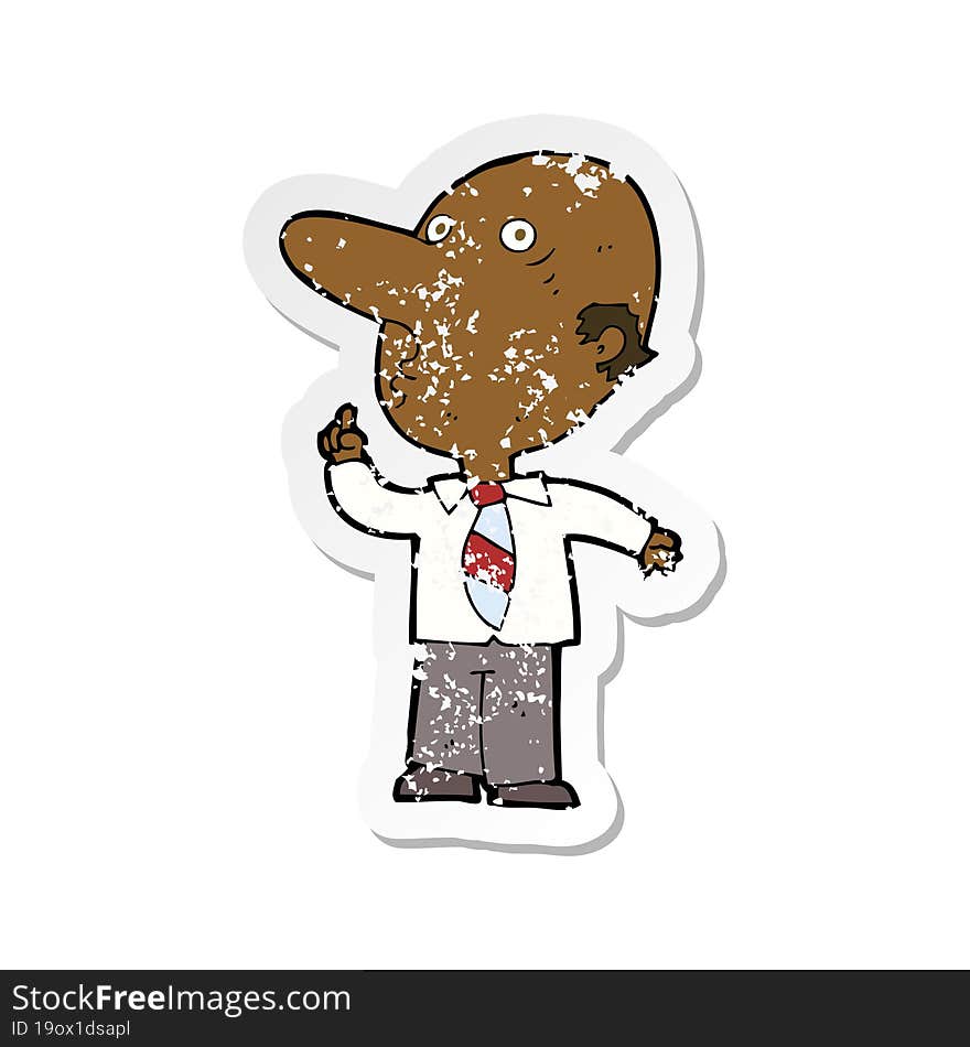 Retro Distressed Sticker Of A Cartoon Bald Man Asking Question