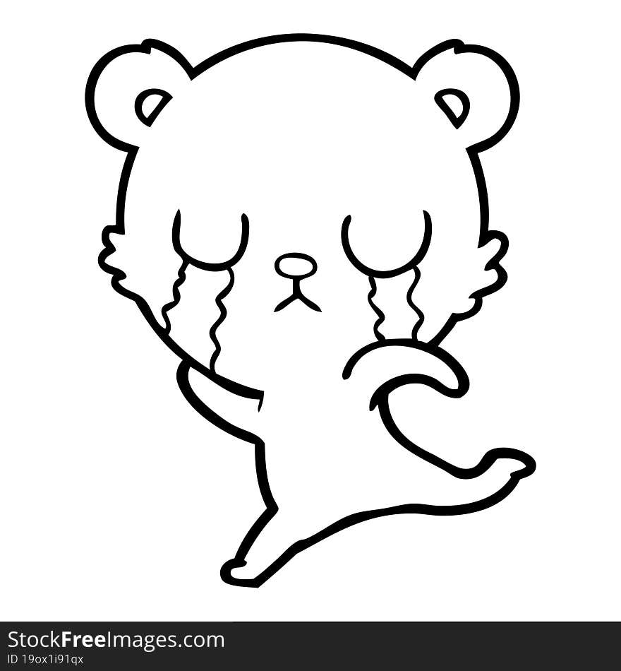 crying cartoon bear running away. crying cartoon bear running away