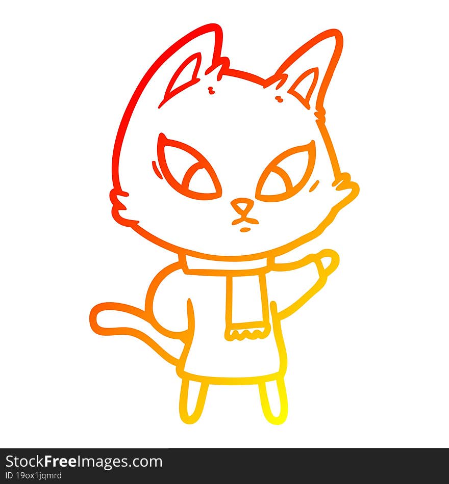 Warm Gradient Line Drawing Confused Cartoon Cat