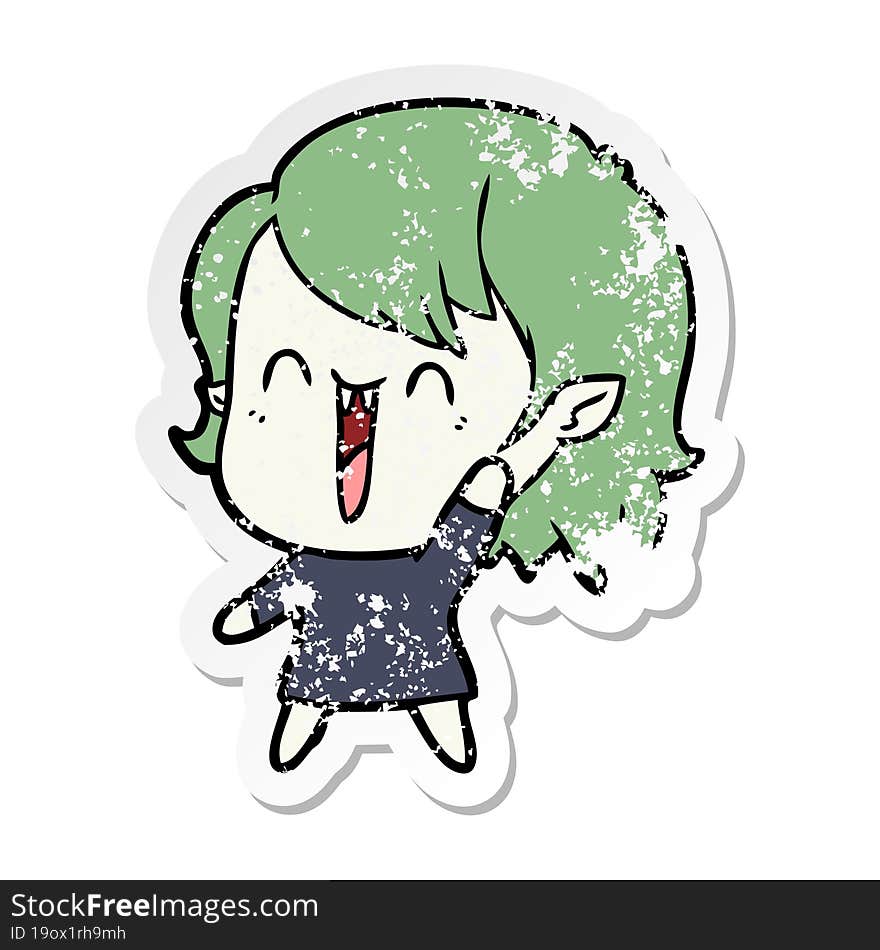 distressed sticker of a cute cartoon happy vampire girl