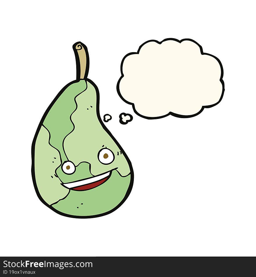 cartoon happy pear with thought bubble