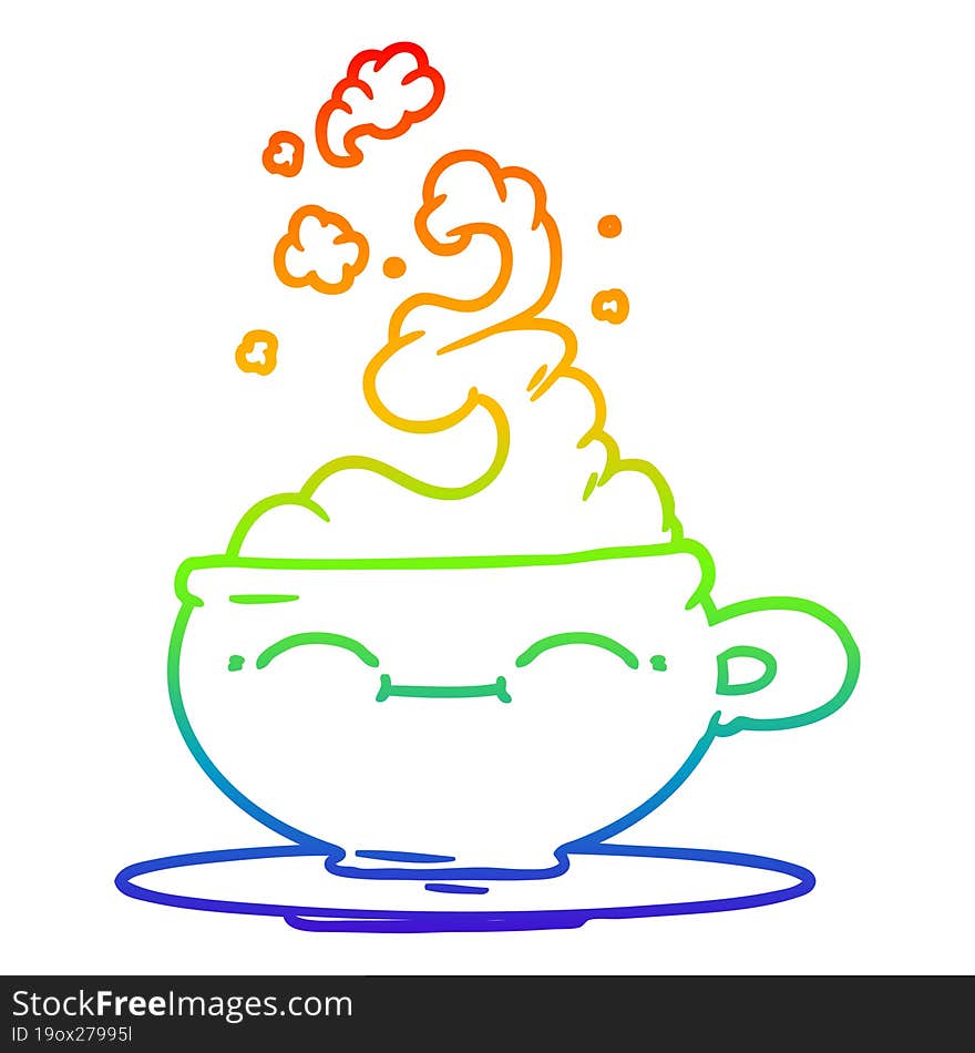 rainbow gradient line drawing cartoon hot cup of coffee