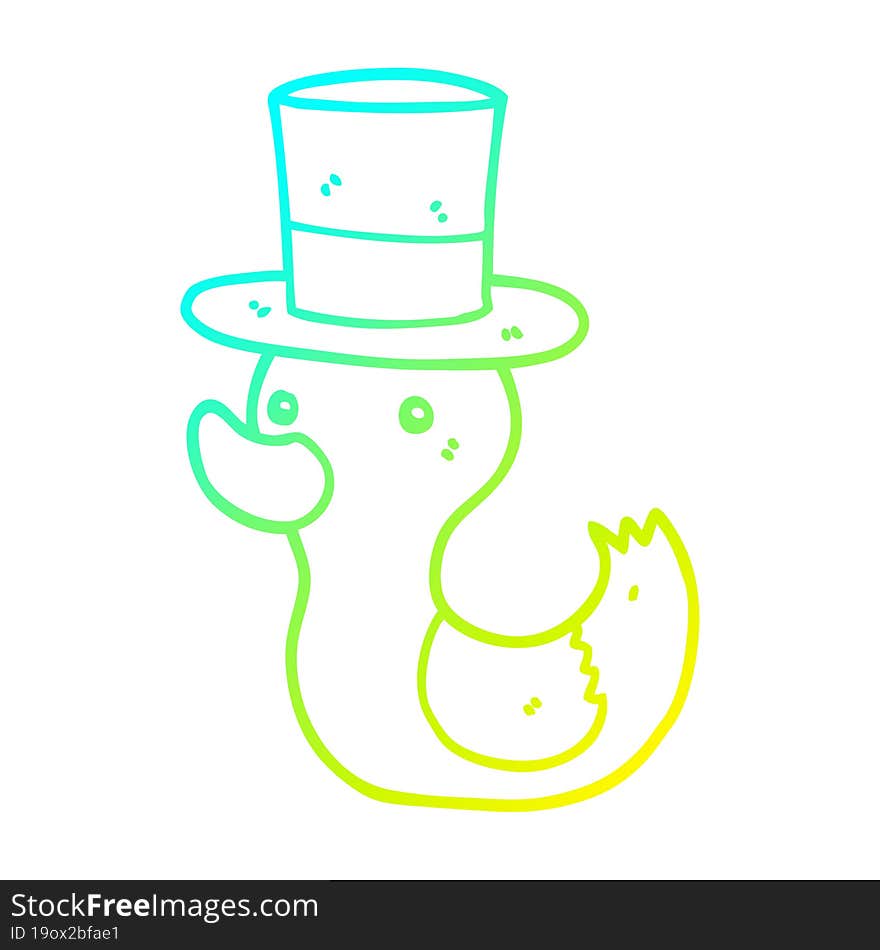 cold gradient line drawing cartoon duck wearing top hat