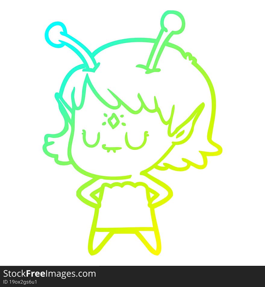 cold gradient line drawing cartoon alien girl