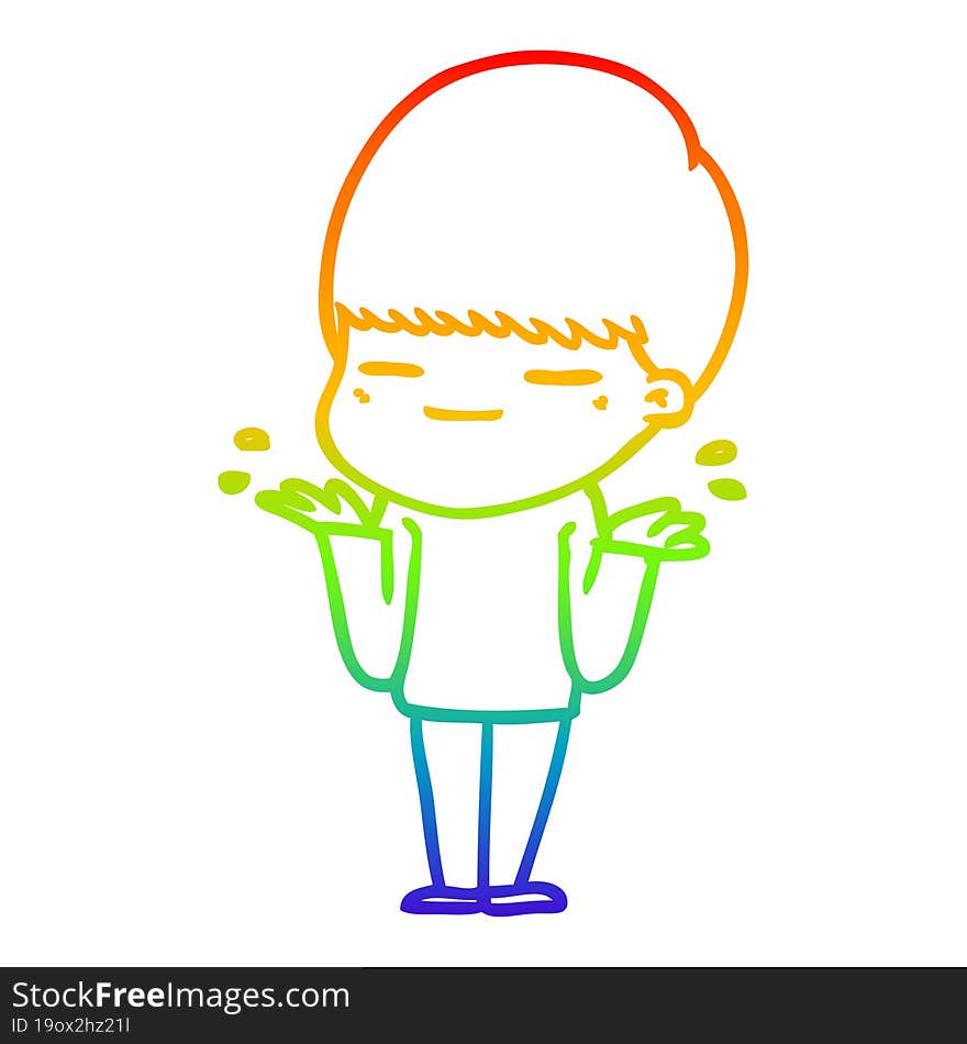 Rainbow Gradient Line Drawing Cartoon Smug Boy