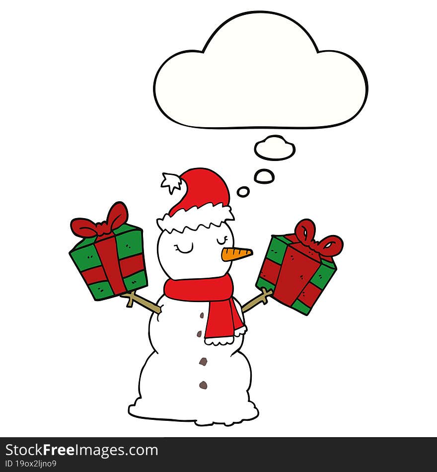 cartoon snowman and thought bubble