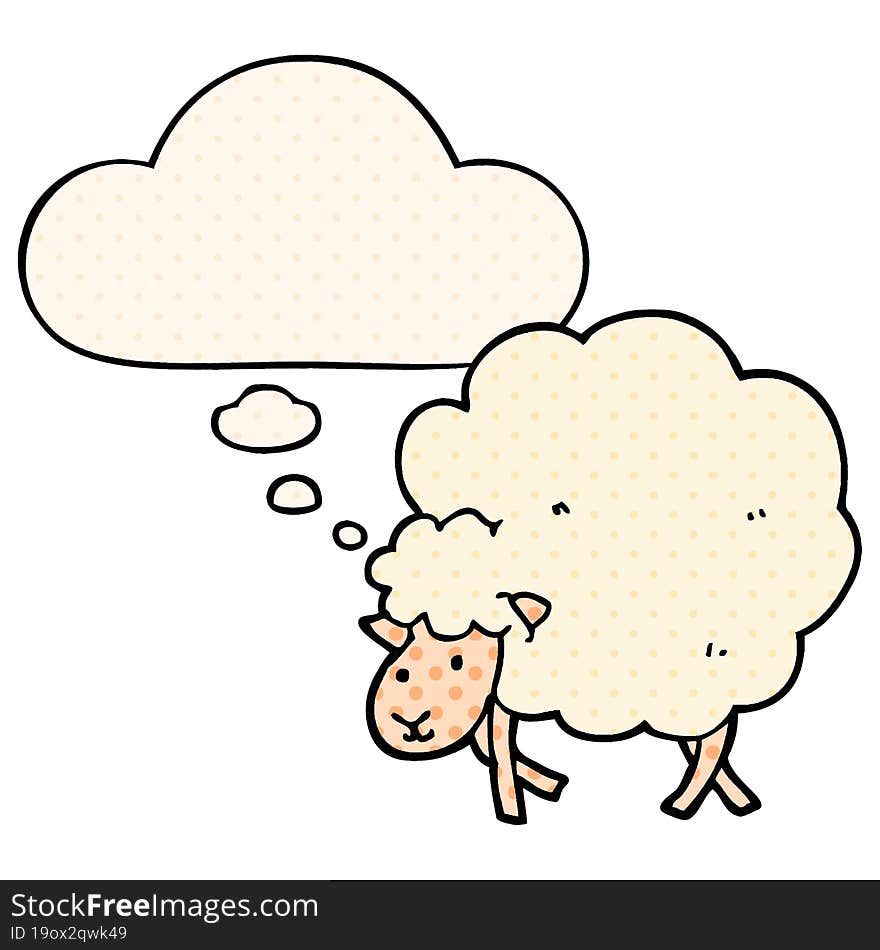 cartoon sheep and thought bubble in comic book style