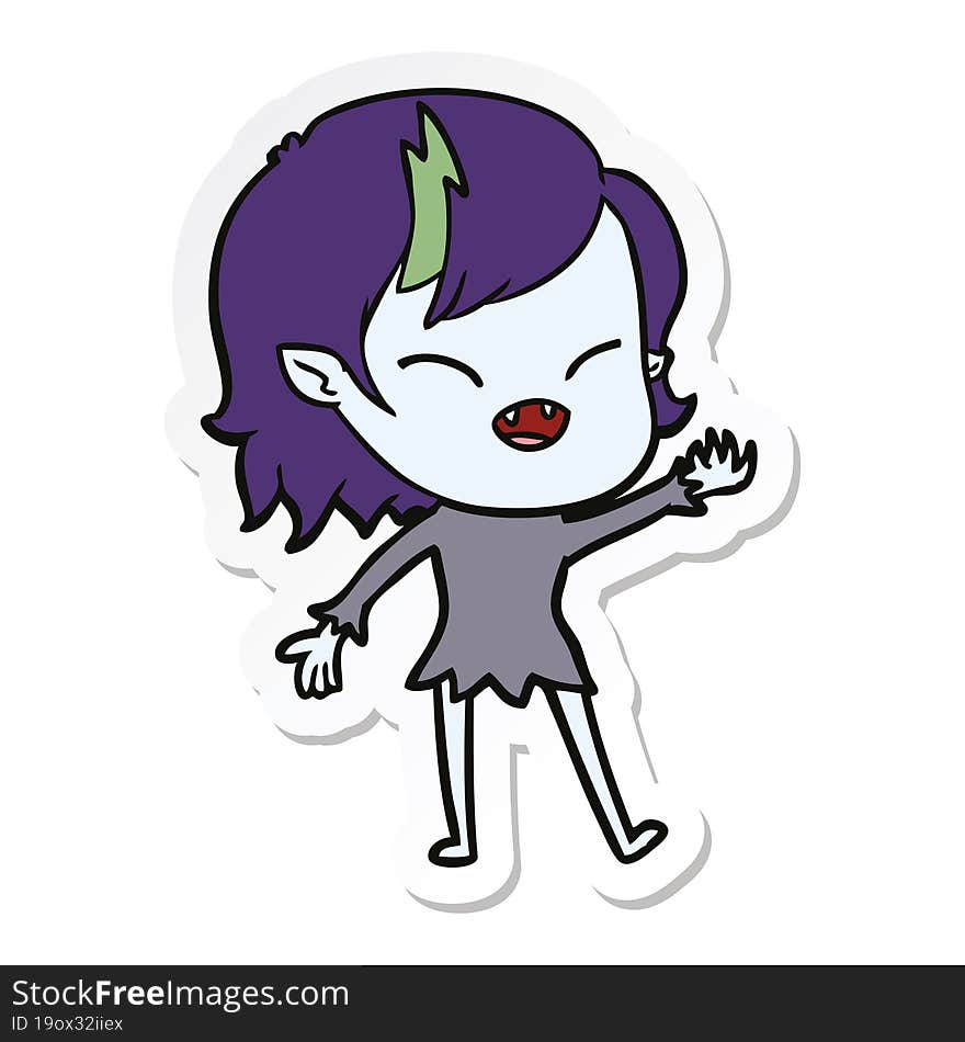 sticker of a cartoon laughing vampire girl