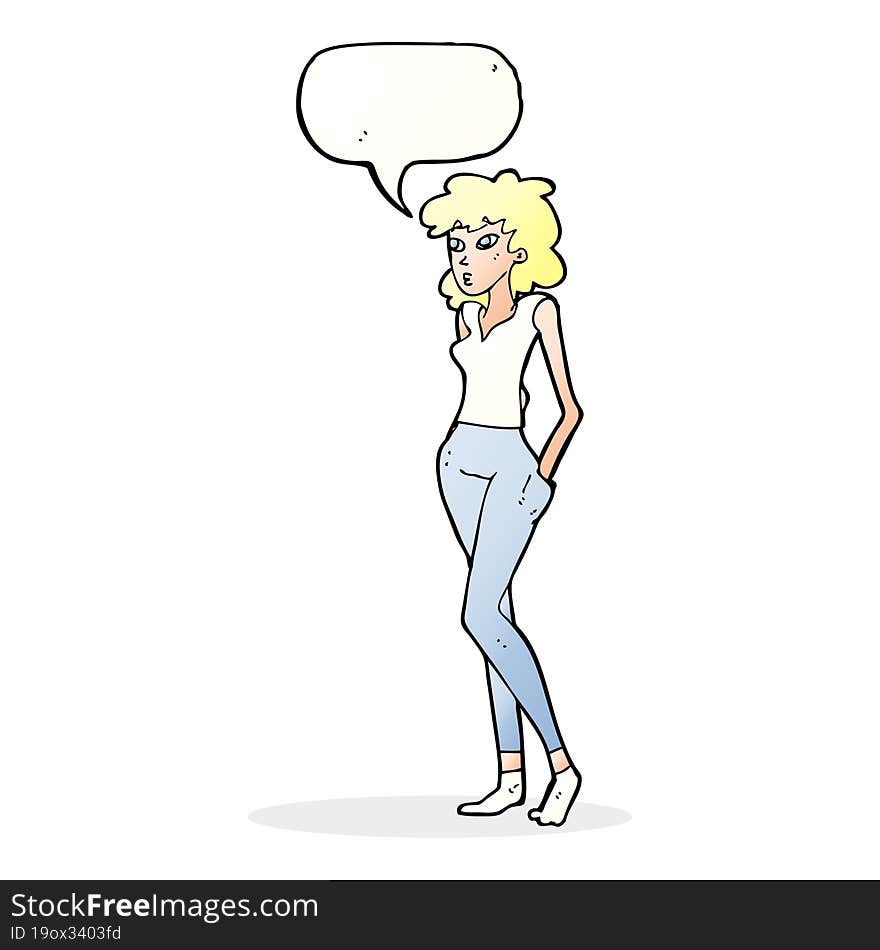 Cartoon Pretty Woman  With Speech Bubble