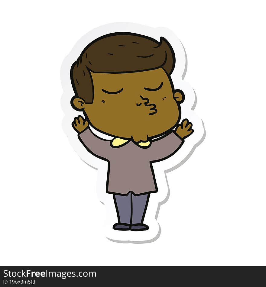 sticker of a cartoon model guy pouting