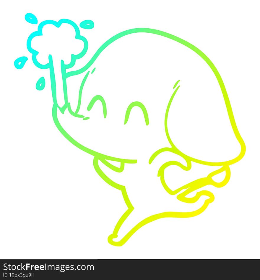 Cold Gradient Line Drawing Cute Cartoon Elephant Spouting Water