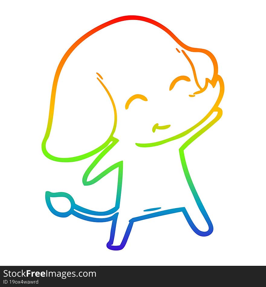 Rainbow Gradient Line Drawing Cute Cartoon Elephant