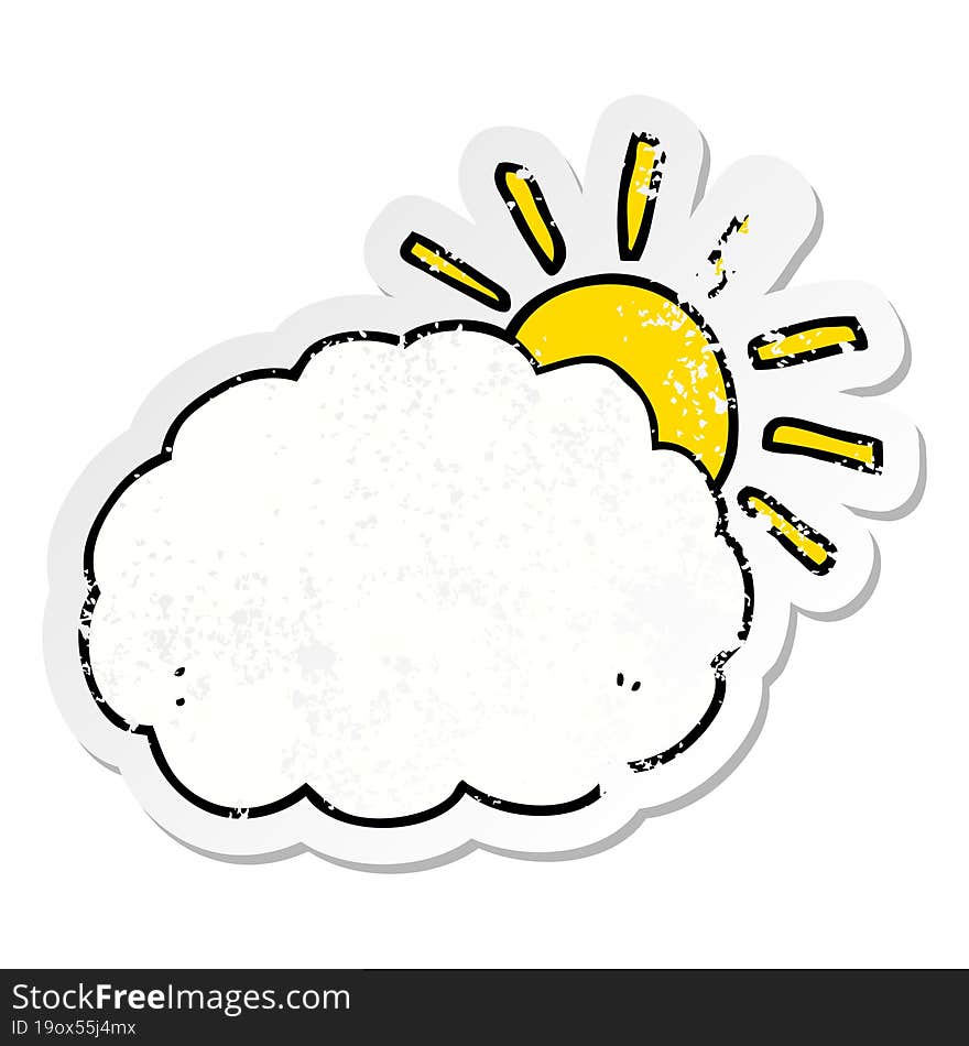 distressed sticker of a cartoon sun and cloud symbol