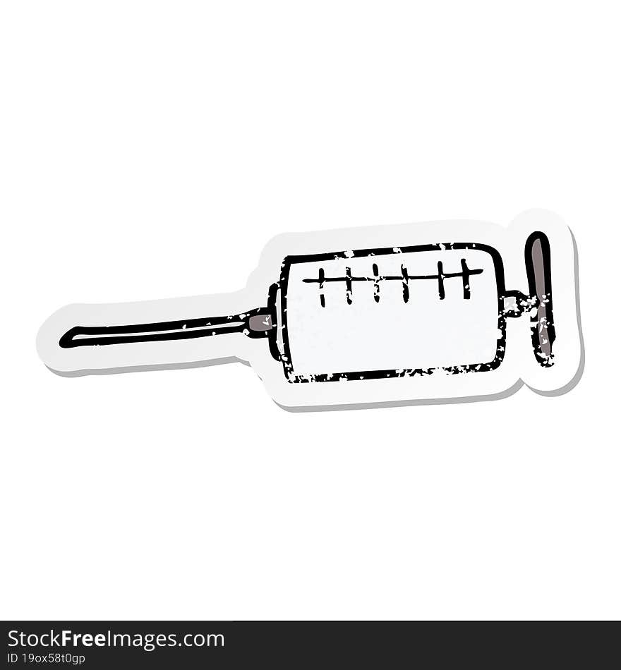 distressed sticker of a cartoon syringe