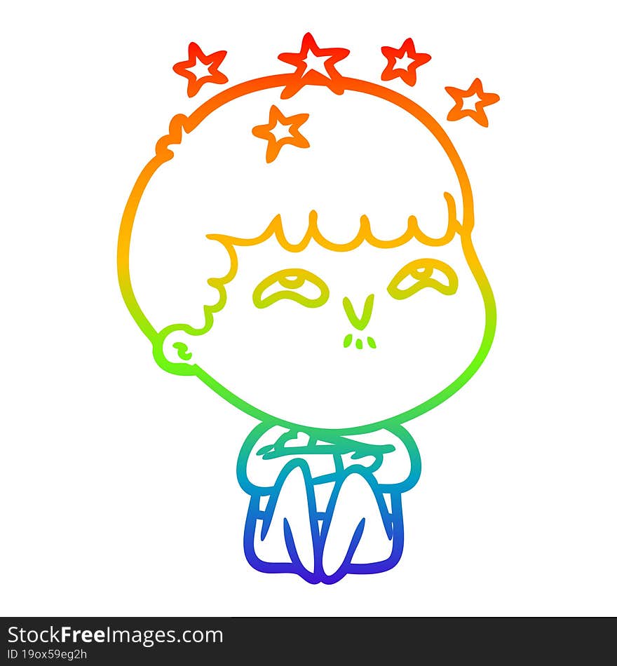 rainbow gradient line drawing of a cartoon amazed boy