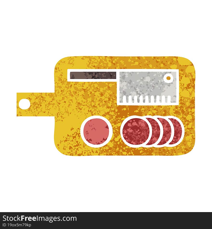 retro illustration style cartoon of a meat chopping board