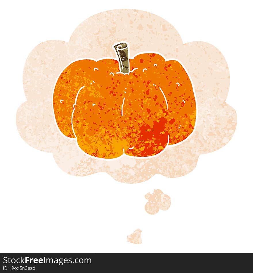 cartoon pumpkin and thought bubble in retro textured style