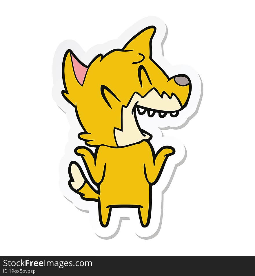 sticker of a laughing fox cartoon