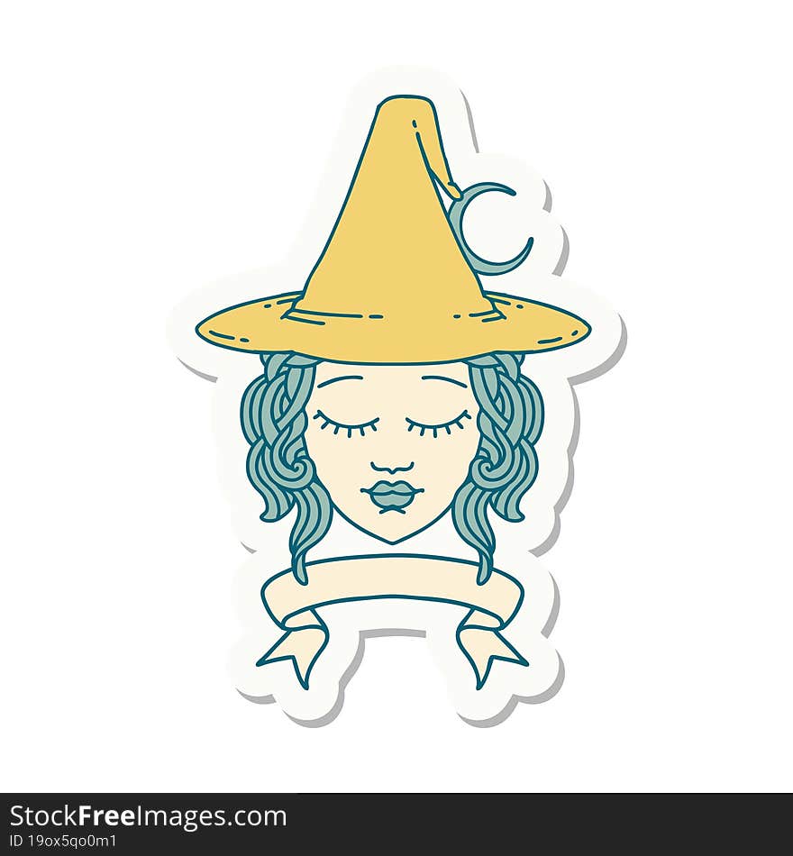 human witch character with banner sticker