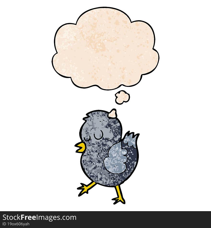 cartoon bird with thought bubble in grunge texture style. cartoon bird with thought bubble in grunge texture style