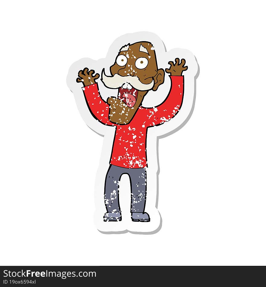 retro distressed sticker of a cartoon old man getting a fright