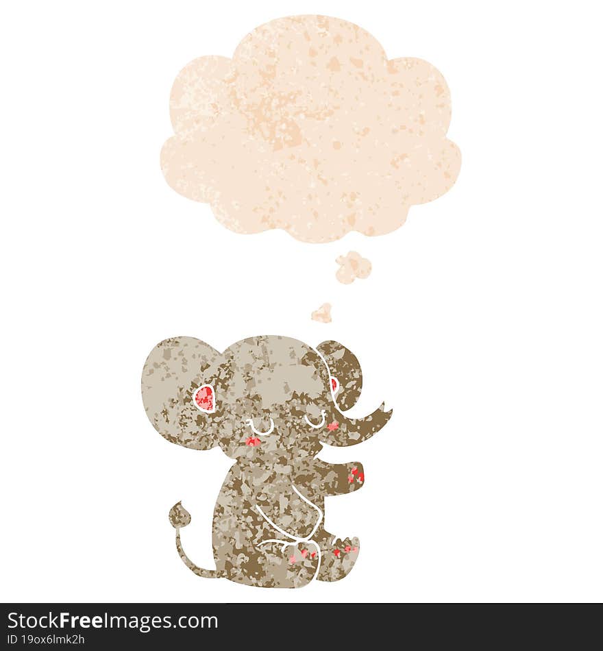 Cartoon Elephant And Thought Bubble In Retro Textured Style