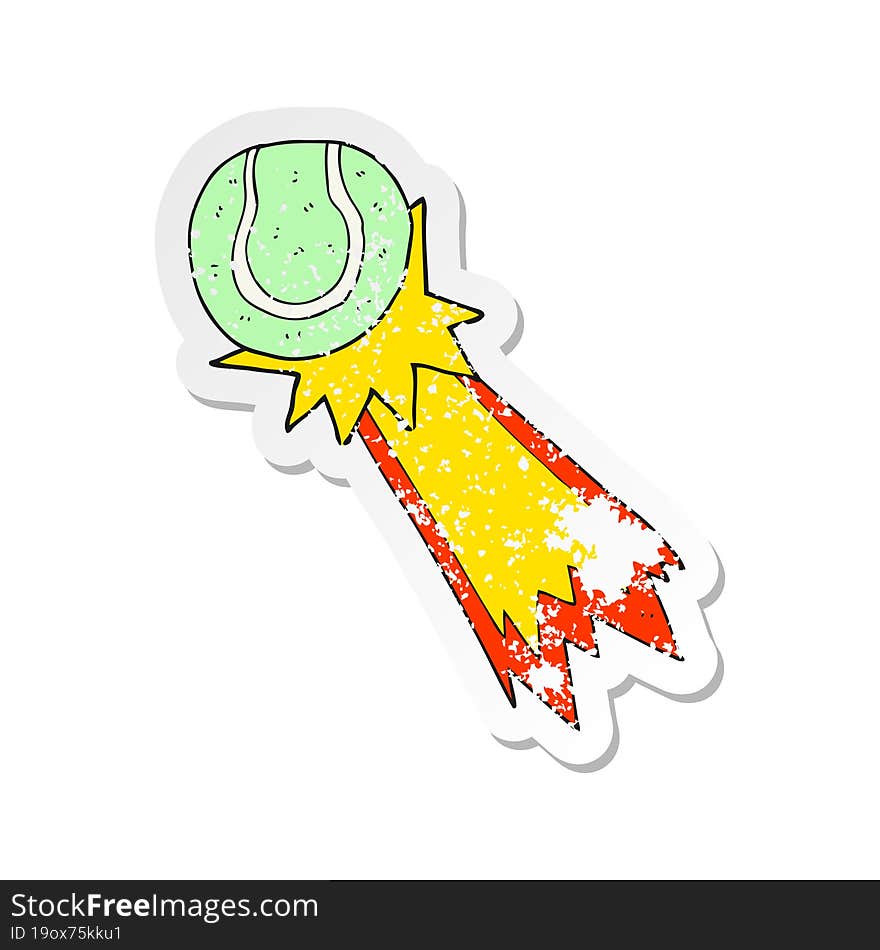 Retro Distressed Sticker Of A Cartoon Tennis Ball Serve