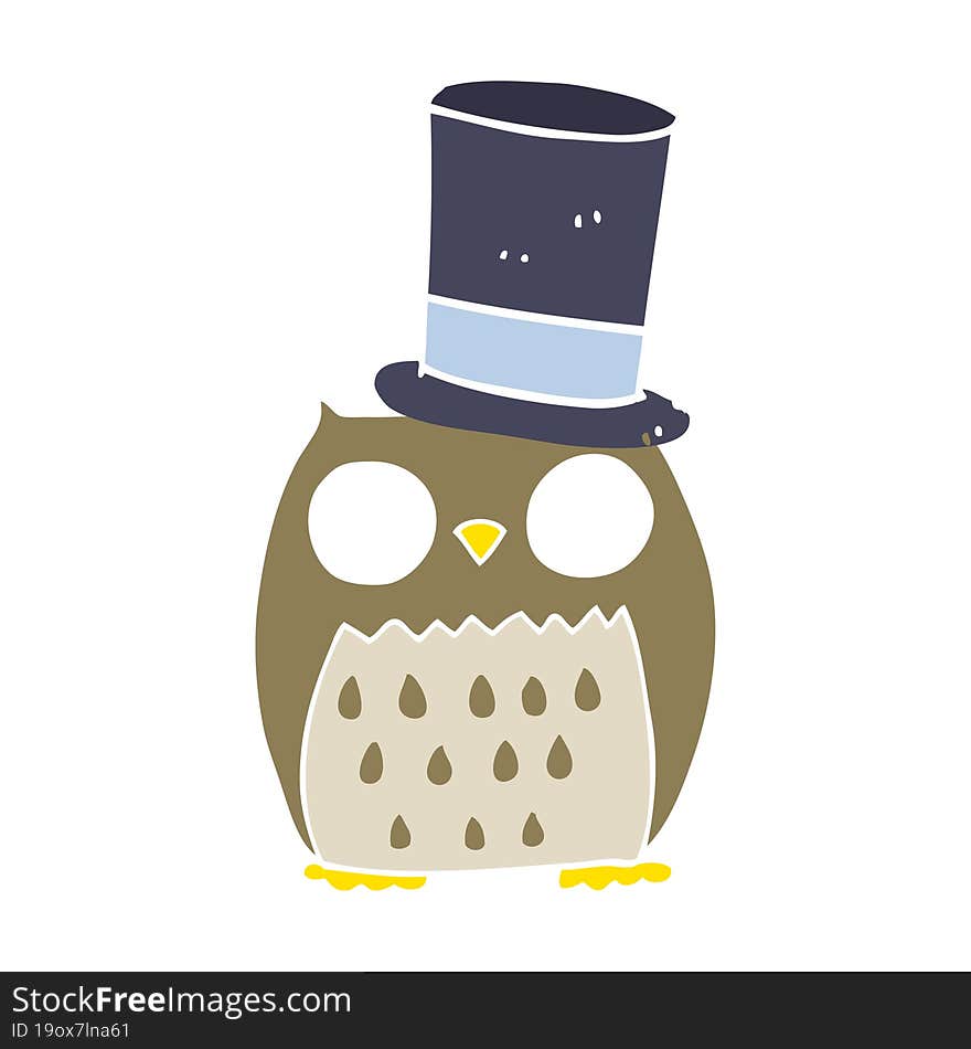 flat color style cartoon owl wearing top hat