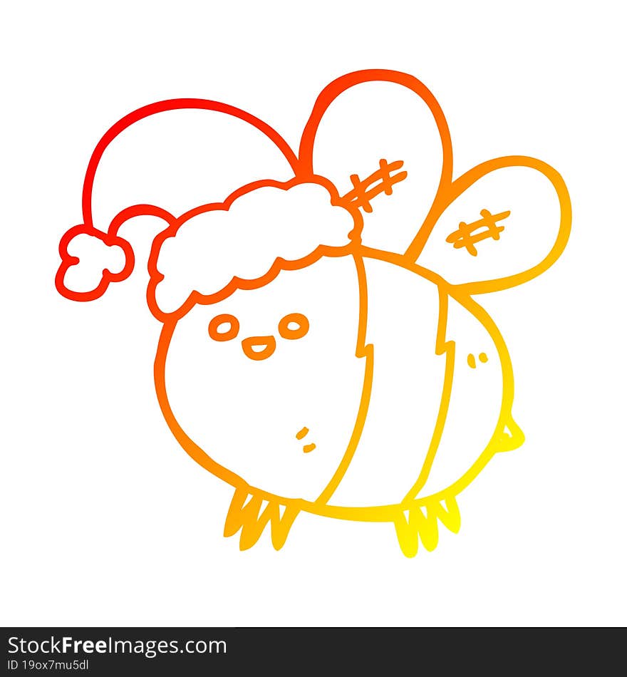 warm gradient line drawing cute cartoon bee wearing christmas hat