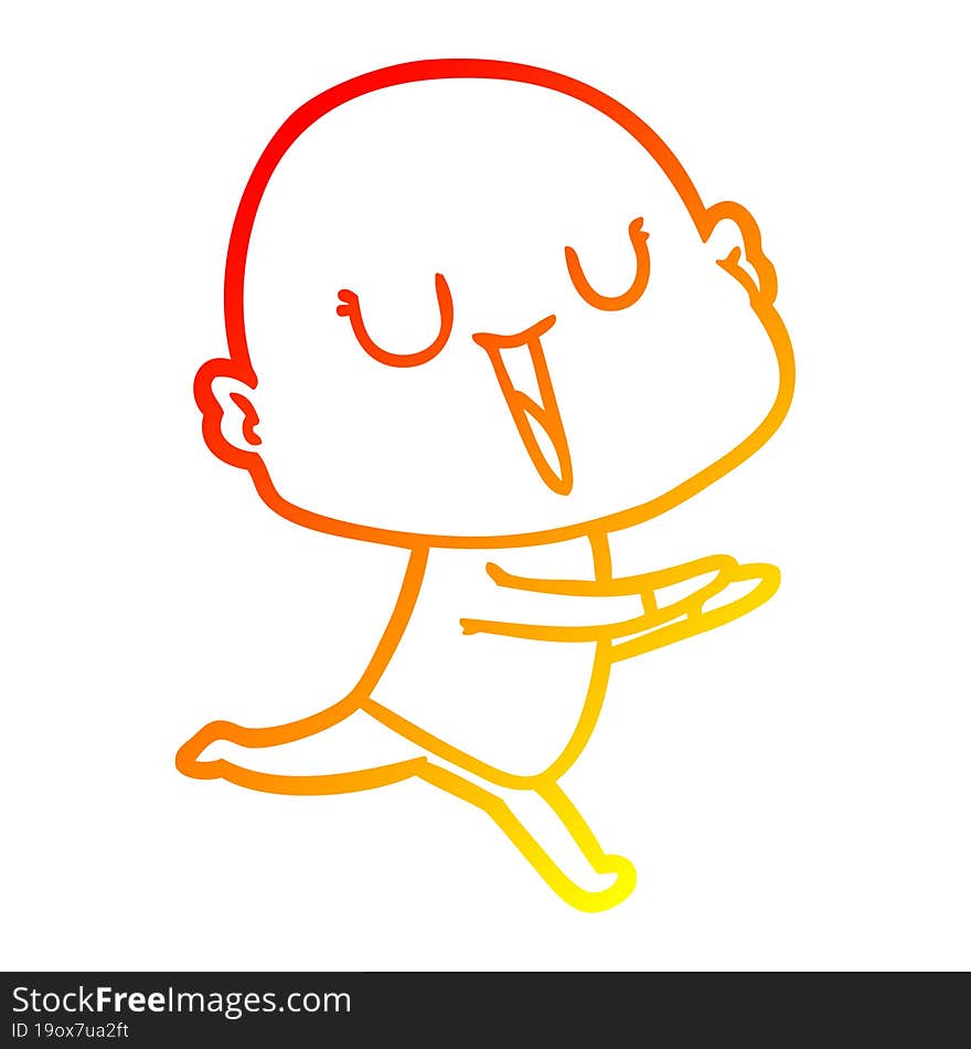 warm gradient line drawing of a happy cartoon bald man