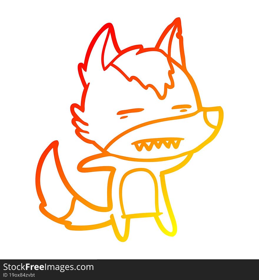 warm gradient line drawing cartoon wolf showing teeth