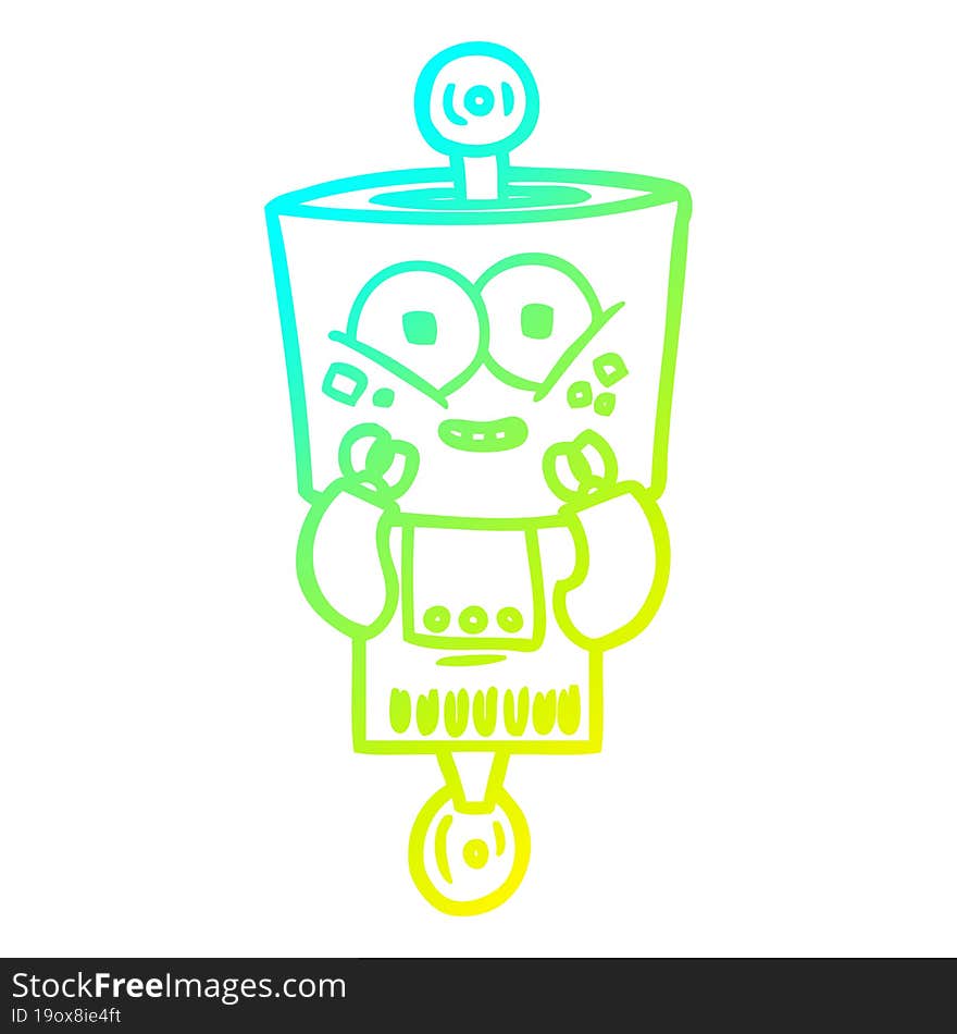 cold gradient line drawing of a happy cartoon robot