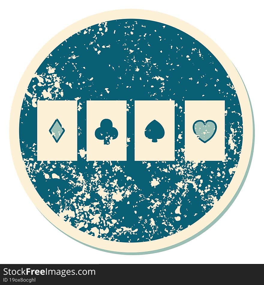 Distressed Sticker Tattoo Style Icon Of A Set Of Cards