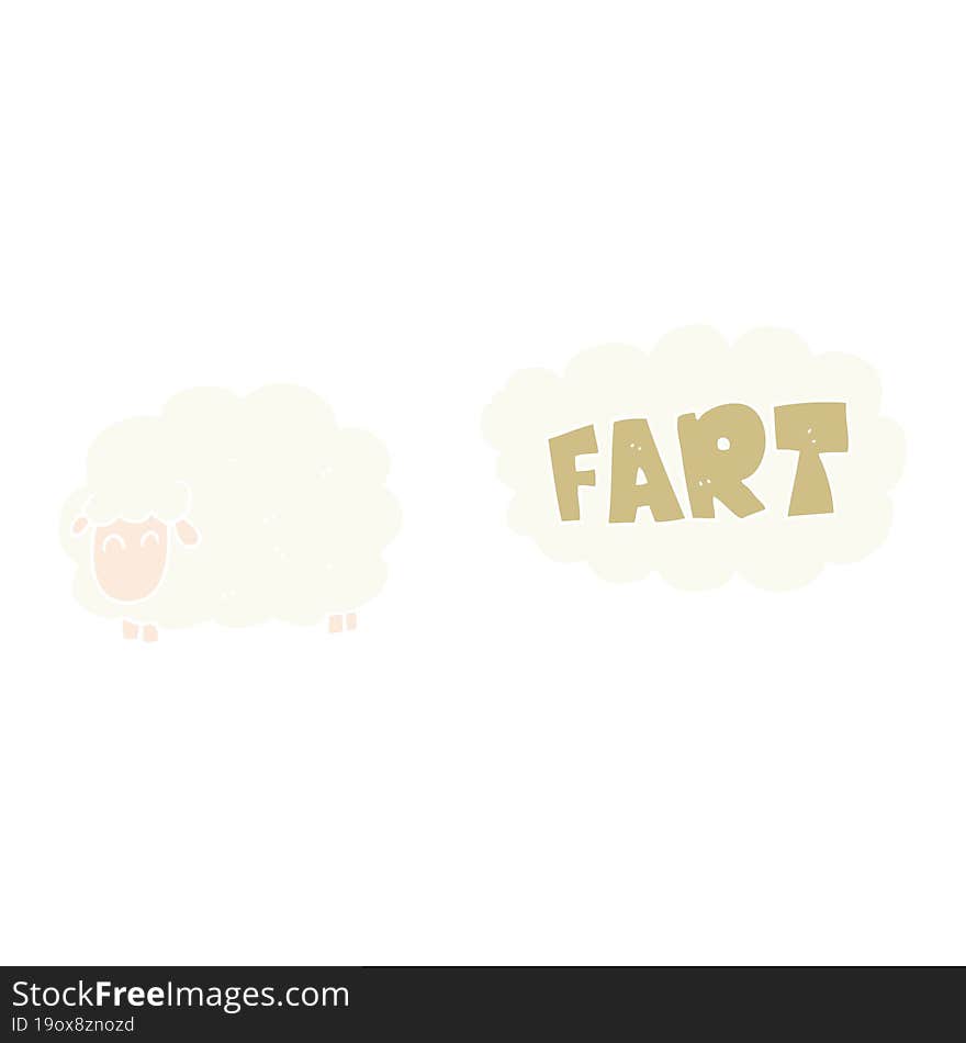 flat color illustration of a cartoon farting sheep