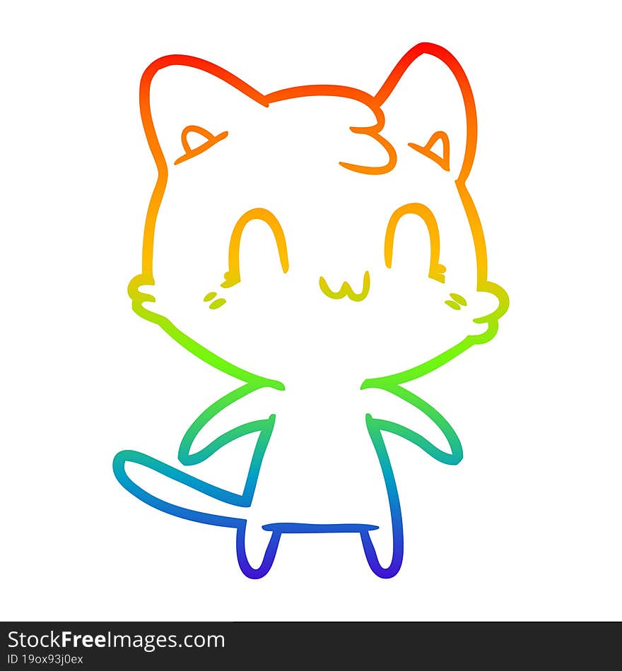 rainbow gradient line drawing of a cartoon happy cat