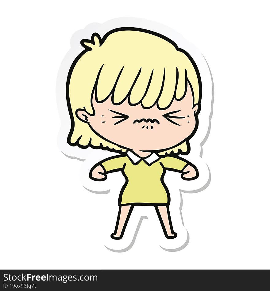 Sticker Of A Annoyed Cartoon Girl