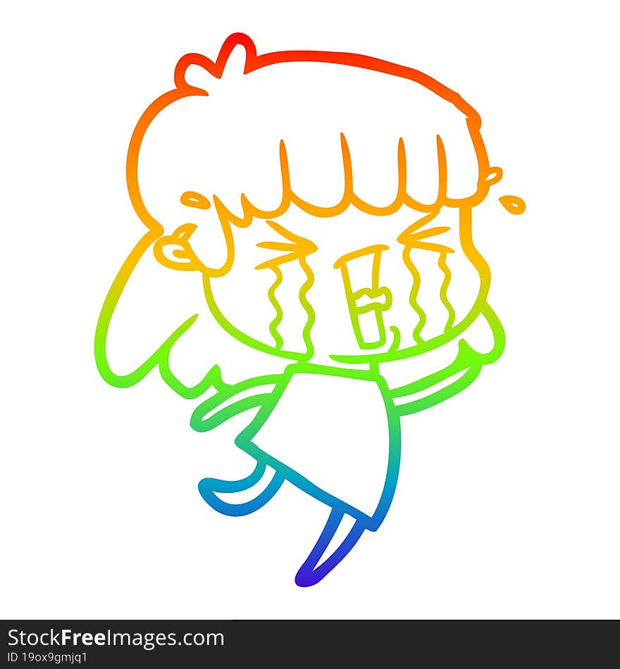 Rainbow Gradient Line Drawing Cartoon Woman In Tears