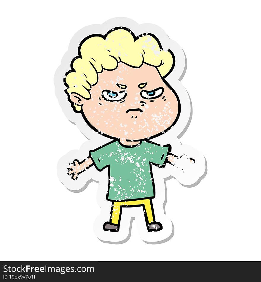 distressed sticker of a cartoon angry man