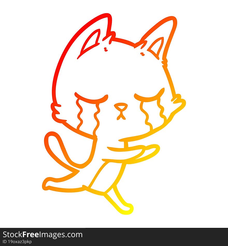 warm gradient line drawing crying cartoon cat running