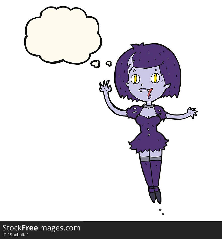 cartoon happy vampire girl with thought bubble