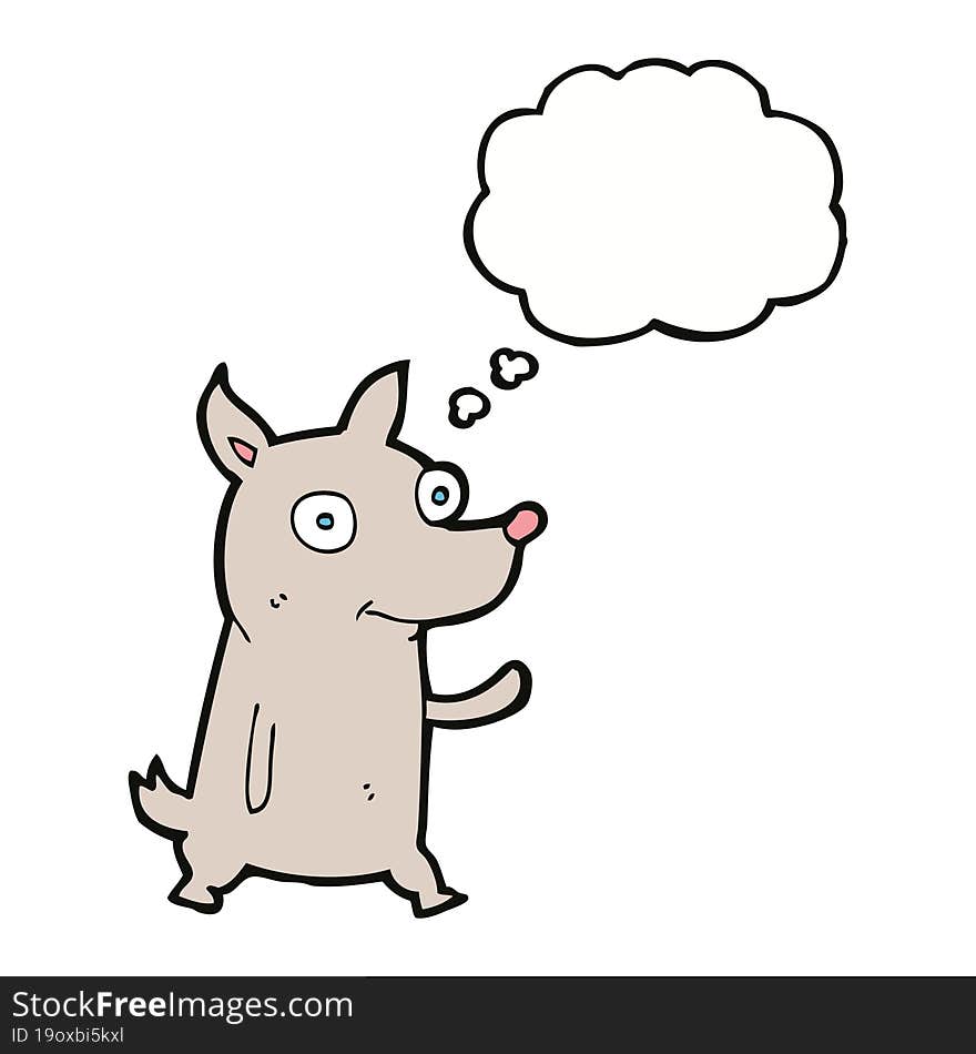 cartoon little dog waving with thought bubble